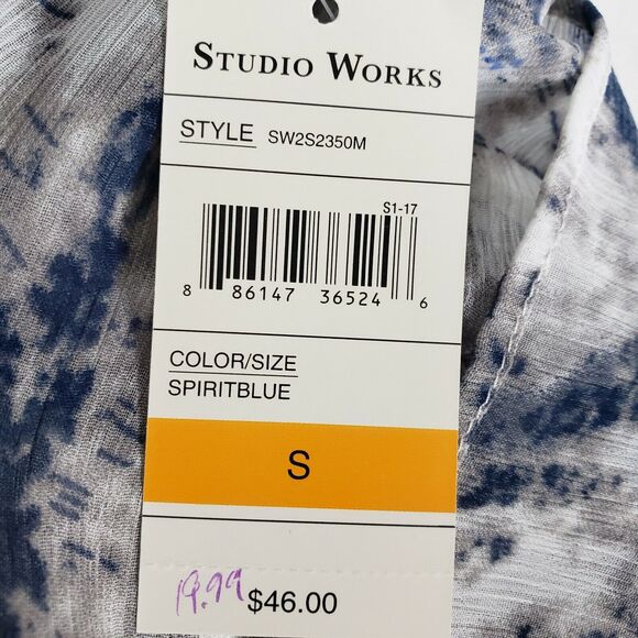 Studio Works Womens Cardigan Size Small Open Front 3/4 Sleeve Blue Gray Sheer - Picture 9 of 11